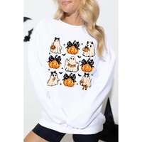 Beige Halloween Ghost Pumpkin Print Crew Neck Sweatshirt - L thumbnail