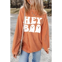 Orange Halloween Hey Boo Ghost Print Loose Sweatshirt - L thumbnail