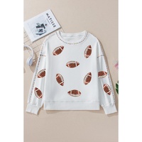 White Sequin Rugby Football Pattern Exposed Seam Game Day Sweatshirt - 2XL thumbnail