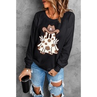 Black Halloween Floral Ghost Print Pullover Graphic Sweatshirt - L thumbnail