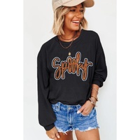 Black Spooky Rhinestone Drop Shoulder Graphic Sweatshirt - M thumbnail