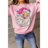 Pink Bold Christmas Claus Graphic Drop Shoulder Sweatshirt - S thumbnail