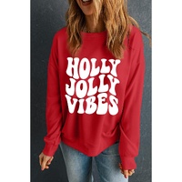 Red HOLLY JOLLY VIBES Graphic Crewneck Christmas Sweatshirt - S thumbnail