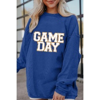 Dark Blue GAME DAY Glitter Detail Ribbed Drop Shoulder Sweatshirt - L thumbnail