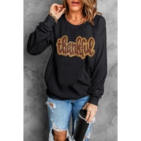 Black Glittering thankful Graphic Drop Shoulder Sweatshirt - S thumbnail