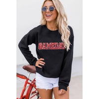 Black Sequined GAME DAY Rugby Football Season Sweatshirt - L thumbnail
