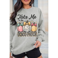 Gray Disco Ball Bowknot Pumpkin Graphic Crewneck Sweatshirt - L thumbnail