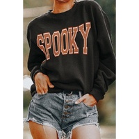 Black SPOOKY Graphic Drop Shoulder Halloween Pullover Sweatshirt - S thumbnail