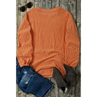 Orange Thankful Ribbed Crew Neck Thanksgiving Sweatshirt - L thumbnail