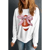 Beige Bowknot Rugby Football Graphic Game Day Pullover Sweatshirt - 2XL thumbnail