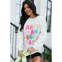 Beige HAVE A GOOD DAY Drop Shoulder Graphic Sweatshirt - S thumbnail