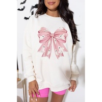 Beige Ghost Bowknot Graphic Crew Neck Drop Shoulder Sweatshirt - M thumbnail