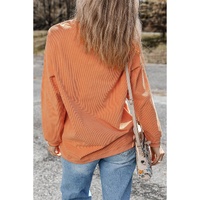 Orange Halloween Ghost Pumpkin Bat Print Corded Pullover Sweatshirt - L thumbnail