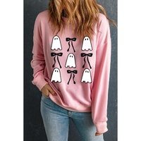 Pink Ghost Bowknot Printed Drop Shoulder Halloween Sweatshirt - L thumbnail