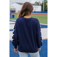 Navy Blue GAME DAY Printed Star Sleeve Crewneck Pullover Sweatshirt - L thumbnail