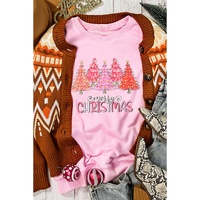 Pink Rhinestone Merry CHRISTMAS Christmas Tree Graphic Sweatshirt - XL thumbnail