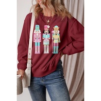 Burgundy Nutcracker Graphic Drop Shoulder Christmas Sweatshirt - L thumbnail
