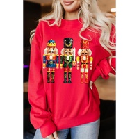 Red Christmas Metallic Nutcracker Graphic Crew Neck Sweatshirt - 2XL thumbnail