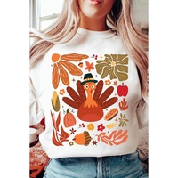 Beige Thanksgiving Fall Vibe Graphic Crew Neck Sweatshirt - S thumbnail