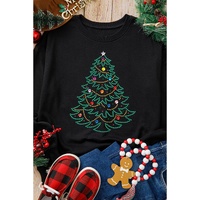 Black Rhinestone Christmas Tree Graphic Pullover Sweatshirt - XL thumbnail