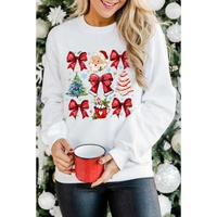 Beige Christmas Tree Bowknot Santa Clause Graphic Holiday Sweatshirt - 2XL thumbnail