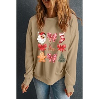 Khaki Christmas Pattern Graphic Crew Neck Sweatshirt - M thumbnail