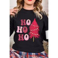 Black HO HO HO Christmas Tree Graphic Pullover Sweatshirt - L thumbnail