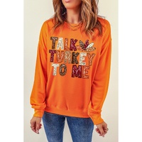 Orange TALK TURKEY TO ME Heat Transfer Printing Graphic Thanksgiving Holiday Sweatshirt - M thumbnail