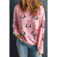 Pink Sequin Nutcracker Graphic Drop Shoulder Christmas Sweatshirt - M thumbnail