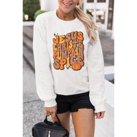 Beige JESUS CHRISH & PUMPKIN SPICE Graphic Drop Shoulder Sweatshirt - XL thumbnail