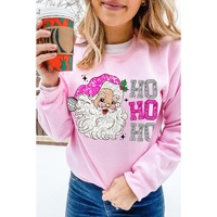 Pink Santa Claus HO HO HO Christmas Graphic Sweatshirt - 2XL thumbnail