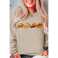 Khaki Thanksgiving Pie Print Drop Shoulder Sweatshirt - 2XL thumbnail