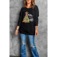 Black Merry & Bright Christmas Tree Graphic Sweatshirt - L thumbnail