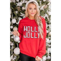 Red HOLLY JOLLY Dotty Letter Graphic Christmas Sweatshirt - S thumbnail