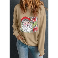 Khaki HOHOHO Santa Claus Drop Shoulder Christmas Sweatshirt - L thumbnail