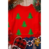 Red Christmas Tree Printed Holiday Fashion Sweatshirt - L thumbnail