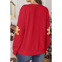 Red Cute Gingerbread Print Christmas Pullover Sweatshirt - XL thumbnail
