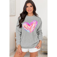 Gray Valentines Brushwork Heart Graphic Drop Shoulder Sweatshirt - S thumbnail
