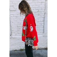 Red Santa Claus Christmas Tree Patched Pattern Drop Shoulder Sweatshirt - L thumbnail