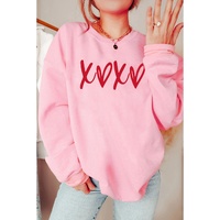 Pink Heart XOXO Graphic Crewneck Drop Shoulder Valentines Sweatshirt - S thumbnail
