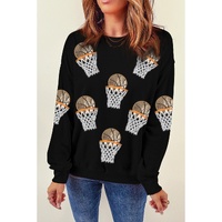 Black Basketball Patched Game Day Crew Neck Graphic Sweatshirt - L thumbnail