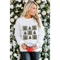 Beige Christmas Tree Checker Print Drop Shoulder Sweatshirt - 2XL thumbnail