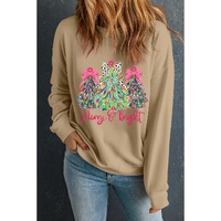Khaki Merry & Bright Christmas Tree Print Pullover Sweatshirt - M thumbnail