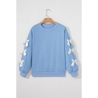 Myosotis Contrast Bow Decor Dropped Sleeve Crewneck Sweatshirt - L thumbnail
