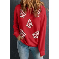 Red Playful Christmas Tree Patched Dropped Shoulder Sweatshirt - XL thumbnail