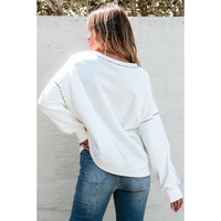 White Colorful Stitches Trim Sequined Nutcracker Doll Graphic Sweatshirt - 2XL thumbnail