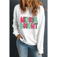 White MERRY & BRIGHT Checkered Print Crew Neck Sweatshirt - M thumbnail