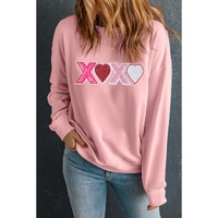 Pink Sequin Heart XOXO Graphic Drop Shoulder Valentines Sweatshirt - L thumbnail