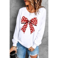 White Heart Bow Printed Round Neck Valentines Pullover Sweatshirt - S thumbnail
