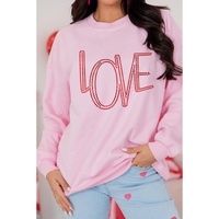 Pink LOVE Graphic Drop Shoulder Valentines Pullover Sweatshirt - S thumbnail